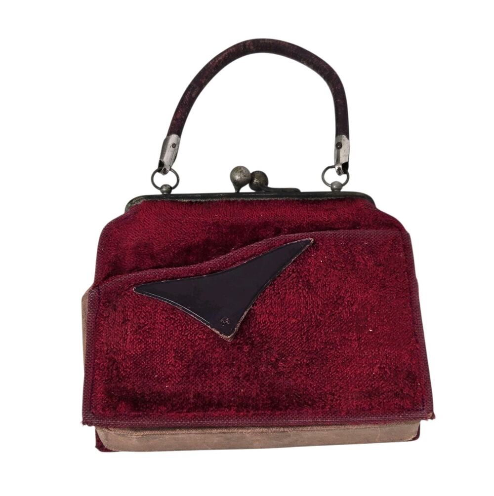 Antique Red Velvet Purse Mini Bag Kissing Clasp Art Deco 1920s RARE READ